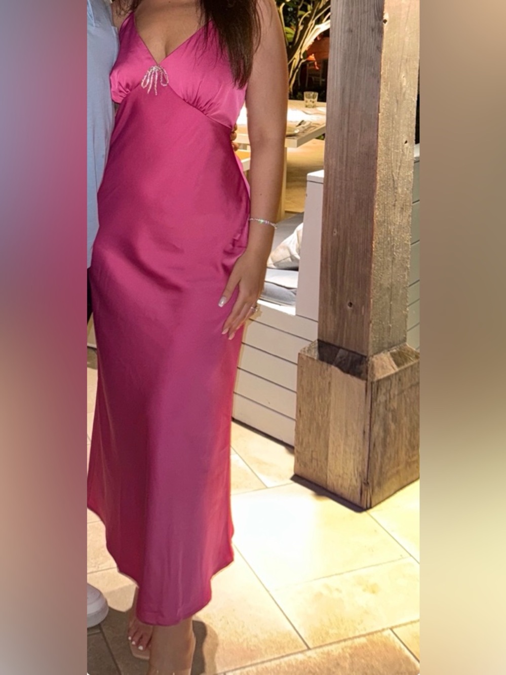 Wayf Fuchsia Pink Satin Maxi Dress